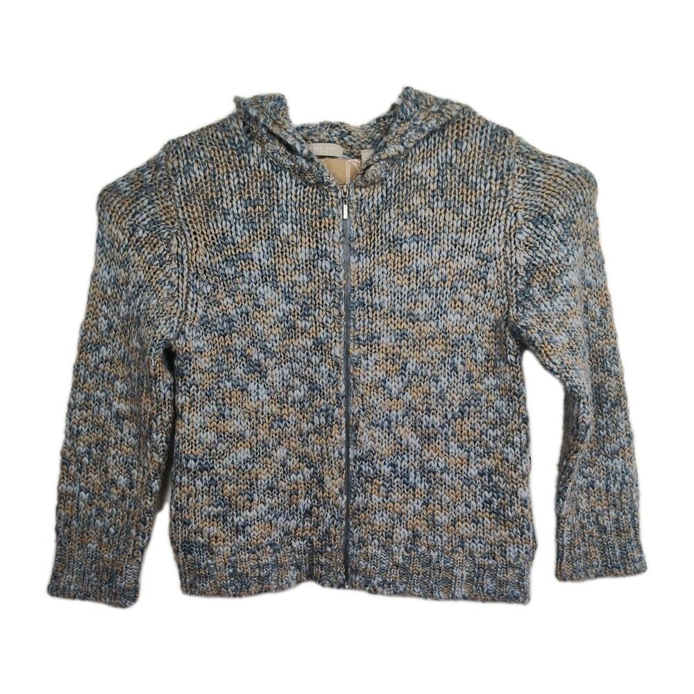 Kate Hill Casual Full-Zip Women's Hoodie Sweater, size L, blue/brown knit